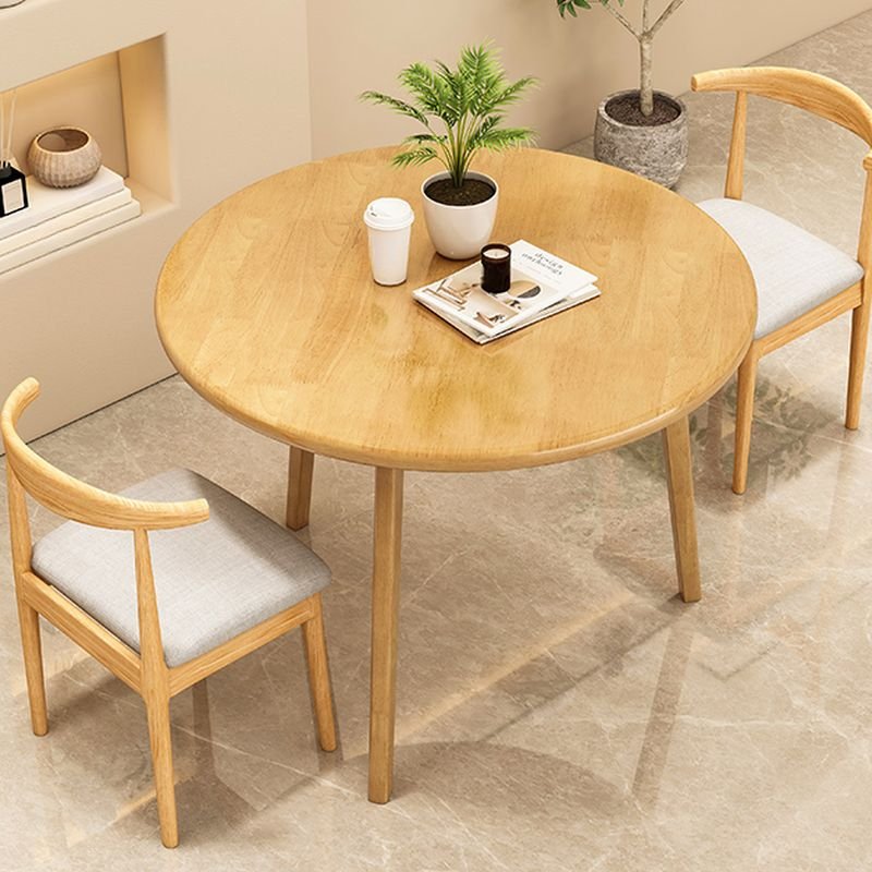 3 Pieces Round Dining Table Set in Wood Color with 3-Leg and a Natural Wood Tabletop, Table & Chair(s), 23.6"L x 23.6"W x 29.5"H, Natural