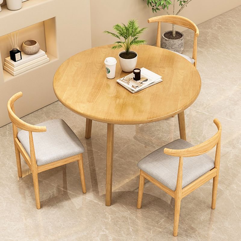 4-piece Round Dining Table Set in Unfinished Color with 3-Leg and a Rubberwood Tabletop, Table & Chair(s), 23.6"L x 23.6"W x 29.5"H, Natural