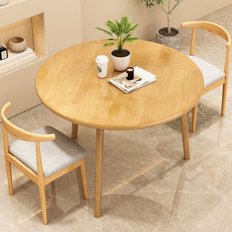 3-piece Round Dining Table Set in Wood Grain with Three Legs and a Natural Wood Tabletop, Table & Chair(s), 31.5"L x 31.5"W x 29.5"H, Natural