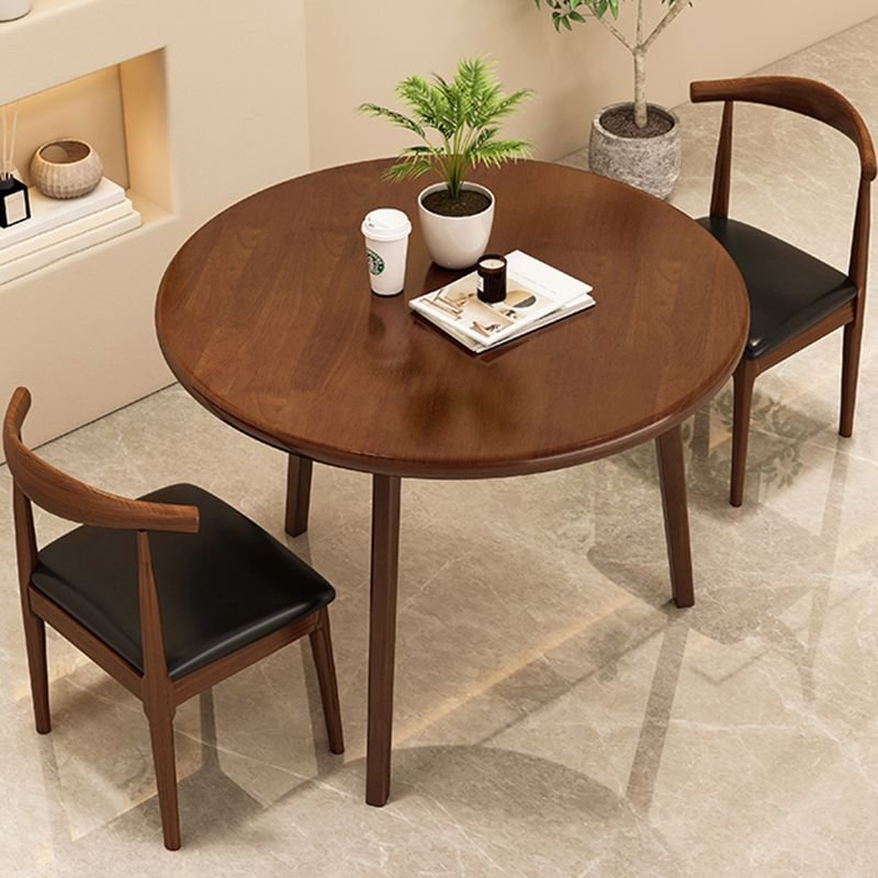 3 Pieces Round Dining Table Set with 3-Leg, a Natural Wood Tabletop and Upholstered Chairs, Table & Chair(s), 23.6"L x 23.6"W x 29.5"H, Nut-Brown