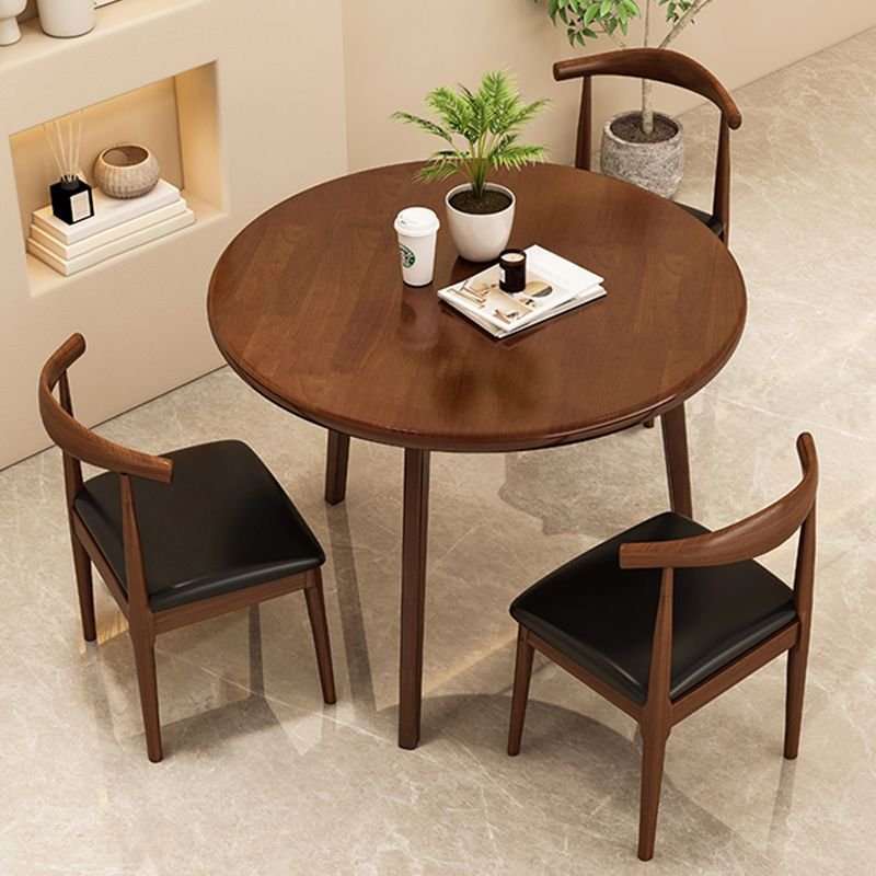 4-piece Round Dining Table Set with 3-Leg, a Rubberwood Tabletop and Upholstered Chairs, Table & Chair(s), 23.6"L x 23.6"W x 29.5"H, Nut-Brown