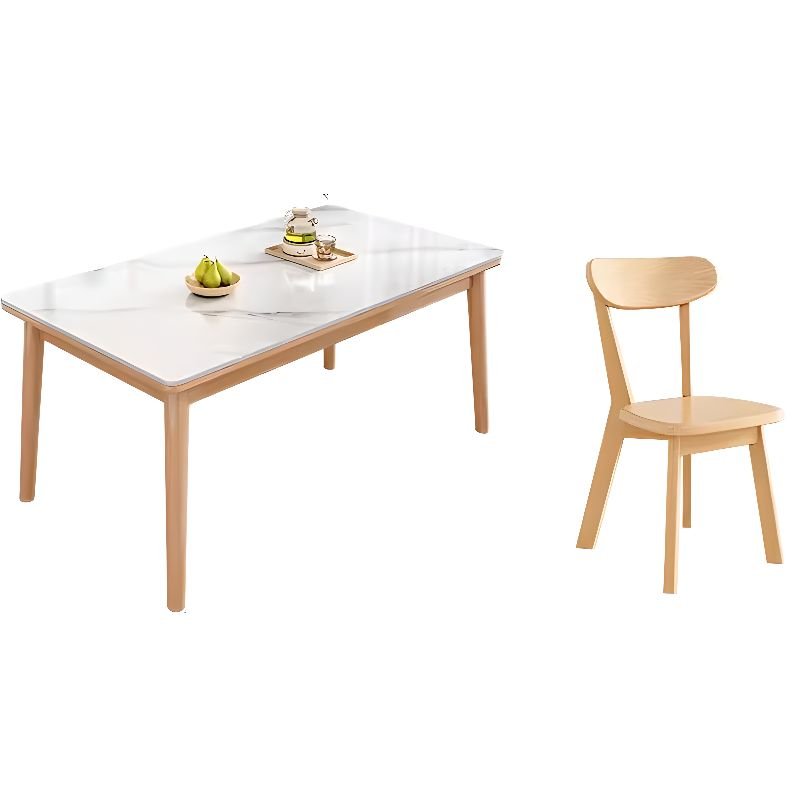 Simple 7-piece Rectangle Fixed Table Dining Table Set with Four Legs, a White Slate Tabletop and Back Chairs, Table & Chair(s), 51.2"L x 31.5"W x 29.5"H, 29.5"H x 18.9"W x 18.9"D