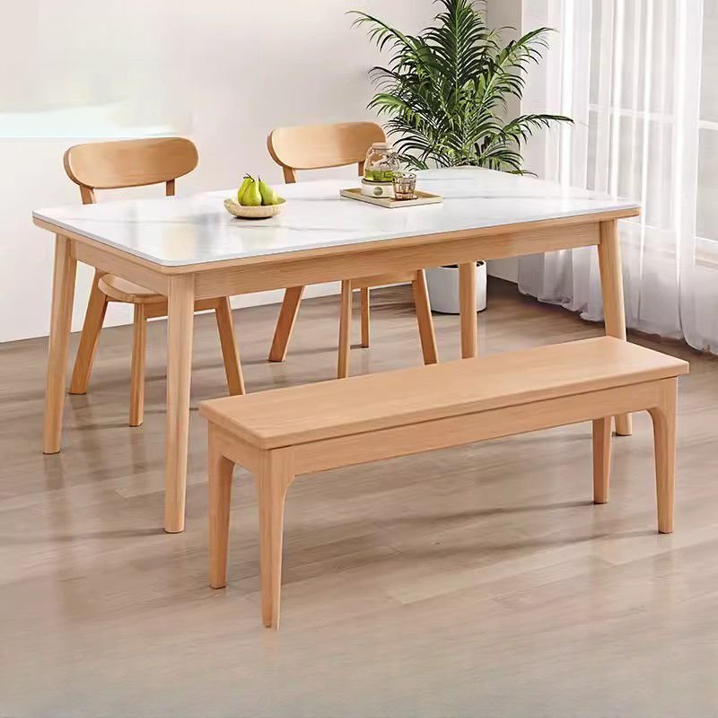 4-piece Fixed Rectangular Dining Table Set with 4-Leg, a Chalk Tabletop, Bench and Back Chairs, Table & Chair & Bench, 47.2"L x 27.6"W x 29.5"H, 29.5"H x 18.9"W x 18.9"D