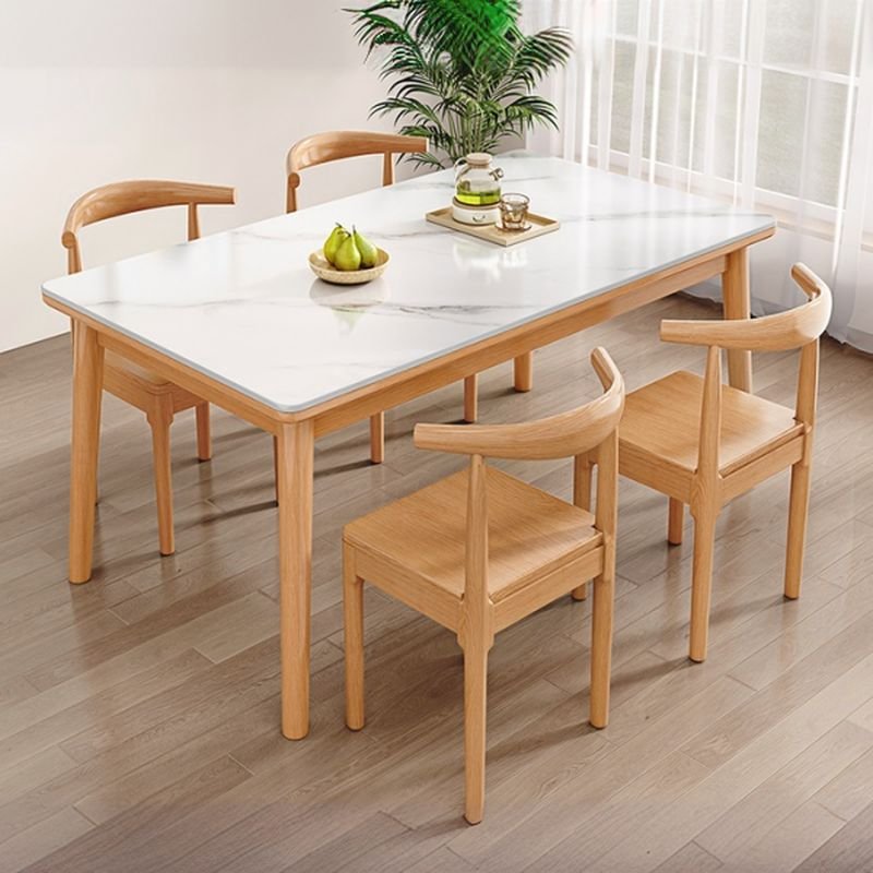 Art Deco 5 Pieces Rectangle Fixed Table Dining Table Set with 4-Leg, a White Slate Tabletop and Back Chairs, 51.2"L x 31.5"W x 29.5"H, Table & Chair(s), 31.5"H x 20.5"W x 17.7"D