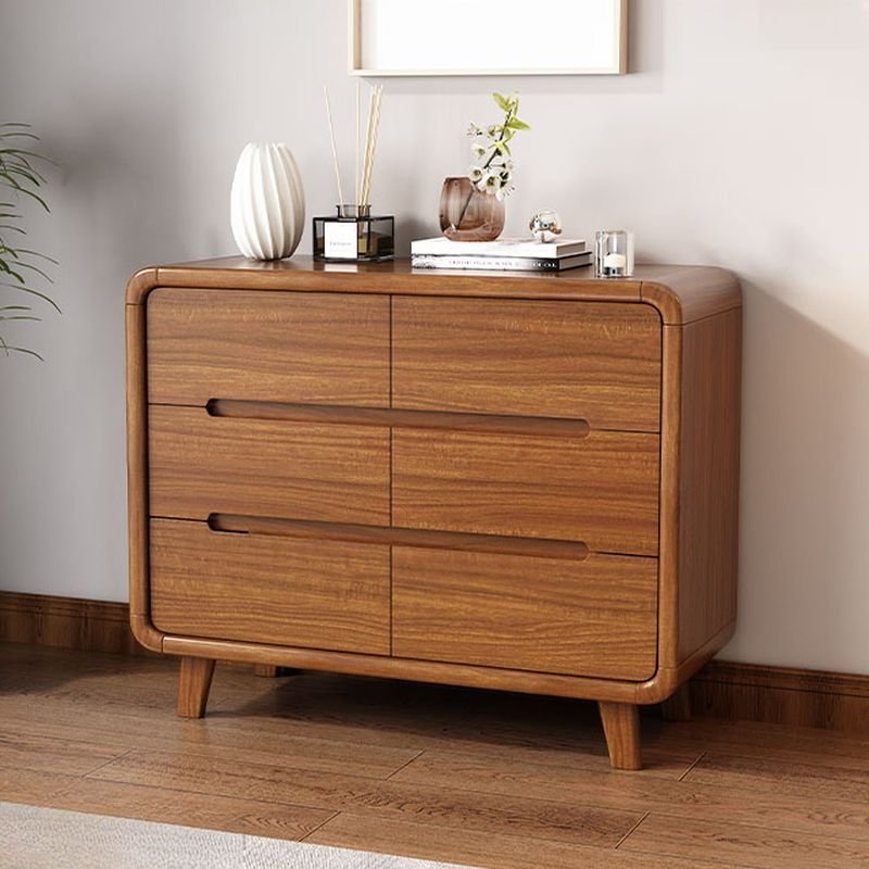 6 Drawers Contemporary Cocoa Timber Horizontal Console Dresser for Sleeping Room, 39.4"L x 15.7"W x 31.7"H