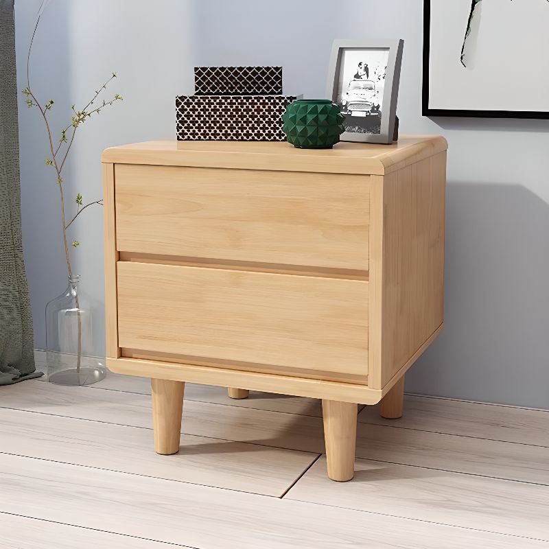 Victorian Lumber 2 Drawers Nightstand With Drawer Storage with Leg, Natural, Straight Leg