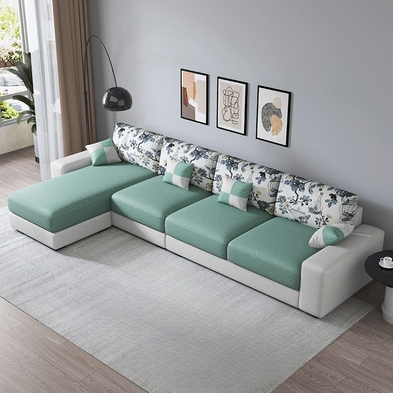 Green L-Shape Reversible Sofa Chaise, 106"L x 56"W x 29.5"H, Tech Cloth