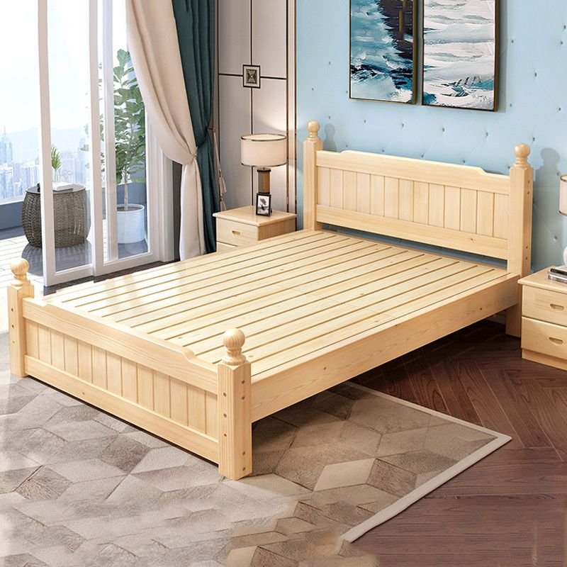 Unfinished Color Solid Color Timber Panel Bed with Panel Headboard & 2 Storage Boxes Living Room, Easy Assembly, 53"W x 79"L, Storage Not Included