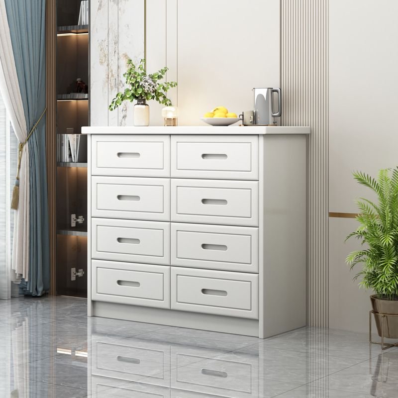 Art Deco Horizontal Double Dresser White Lumber with 8 Drawers for Sleeping Room, 35"L x 16"W x 31"H