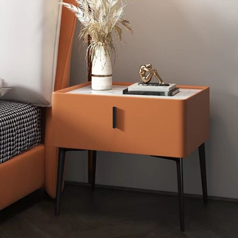 1 Tier 1 Drawer Simplistic Tangerine Color Stone Nightstand With Drawer Storage, 20"L x 16"W x 20"H