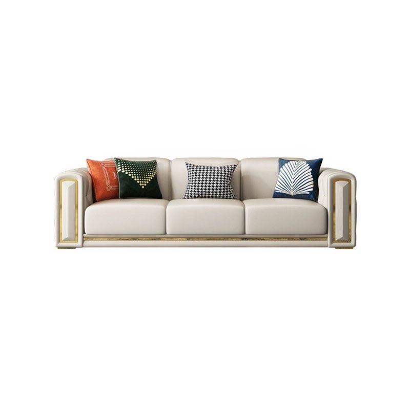 Glam Genuine Leather Sofa and Chaise in Beige with Square Arm - 98"L x 37"W x 31"H Nappa Horizontal