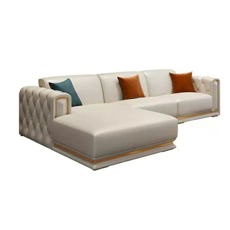 Glam Genuine Leather Sofa and Chaise in Beige with Square Arm - Left Nappa 114"L x 67"W x 31"H