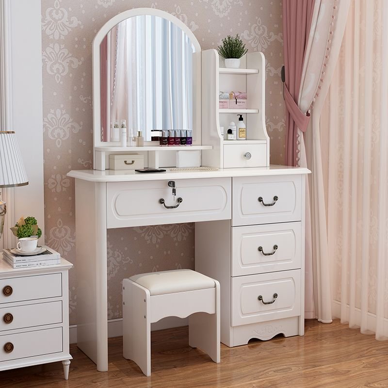Composite Wood No Floating Floor Vanity with Tabletop Storage & Push-Pull Drawers Bedroom, Makeup Vanity & Stools, Right, 39"L x 16"W x 54"H