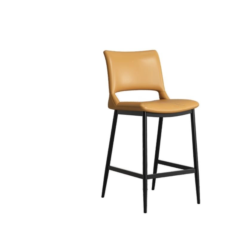 Simplistic Tangerine Color Rawhide Riding Seat Pub Stool with Exposed Back and Foot Platform, Orange, Counter Stool(26"H)