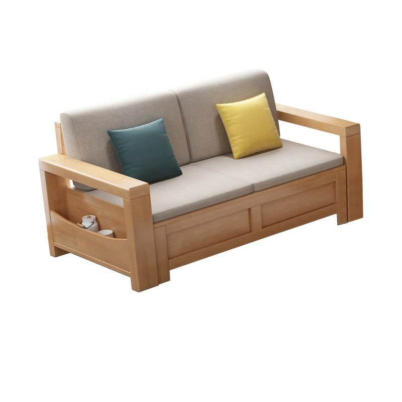 for 2 Nordic Straight Rubberwood Horizontal Sofa with Concealed Support & Shelf, 60"L x 29"W x 33"H, Cotton and Linen