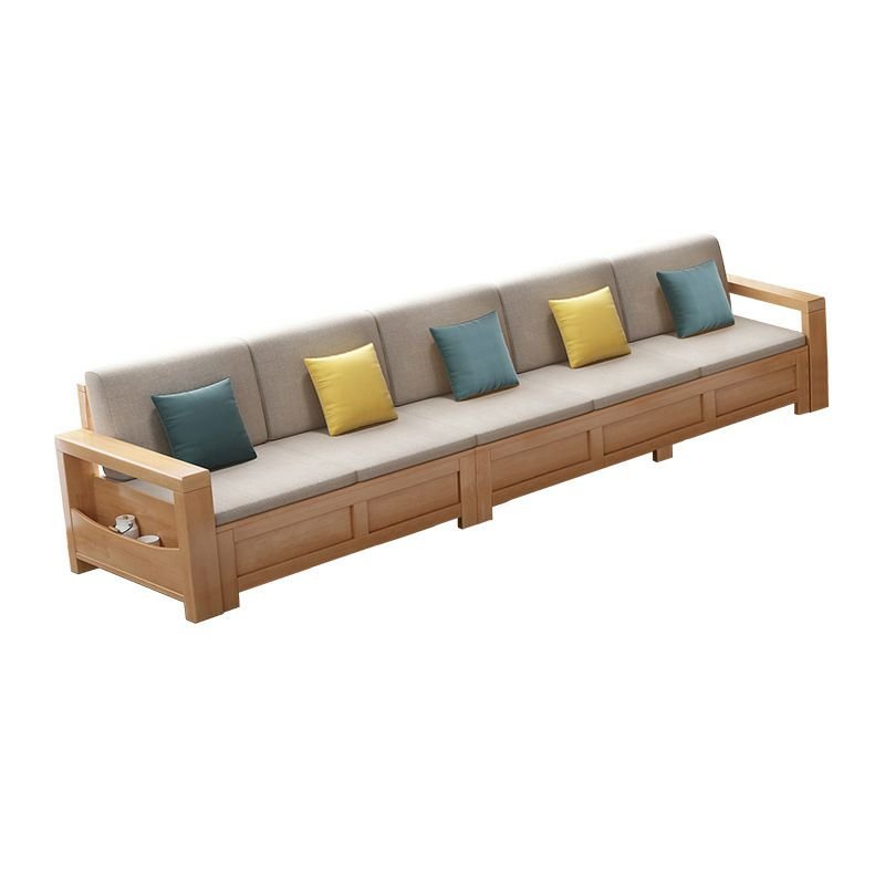 for 5 Victorian Straight Natural Wood Horizontal Sofa Couch with Concealed Support & Storage Shelf, 135"L x 29"W x 33"H, Cotton and Linen