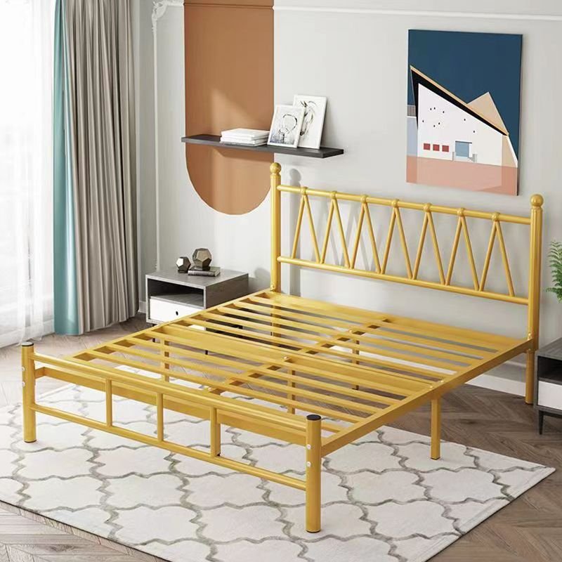 Art Deco Golden Panel Bed Open-Frame Easy Assembly for Bedroom, 47"W x 75"L