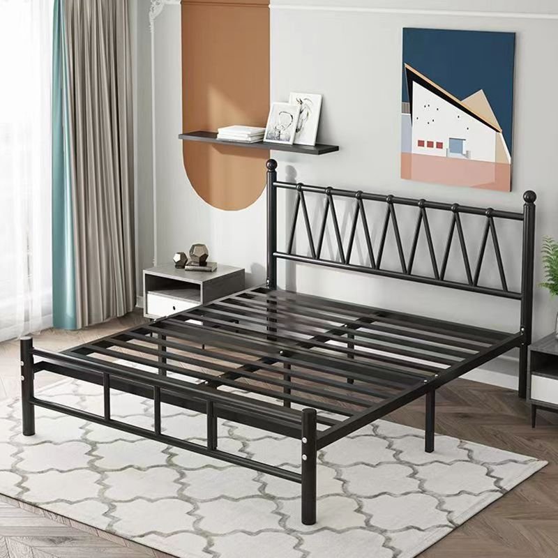 Art Deco Open-Frame Pallet Bed Frame Tool-Free Assembly for Living Room, 47"W x 75"L, Black