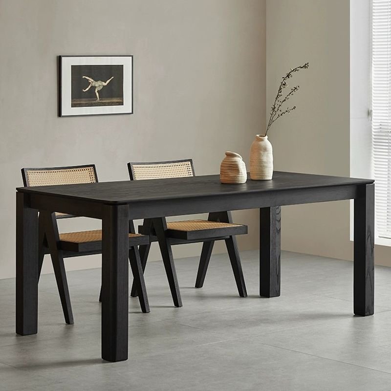 3 Piece Set Rectangle Fixed Dining Table Set with Four Legs, a Charcoal Natural Wood Tabletop, Back and Armrest, Table & Chair(s), 55.1"L x 27.6"W x 29.5"H