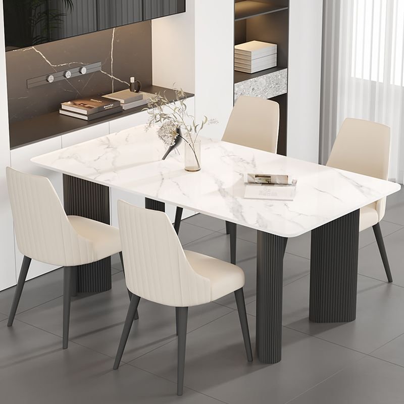 5 Piece Set Fixed Rectangle Dining Table Set with a White Slate Tabletop, 4-Leg, Closed Back and Cushion Chair for Dining Table for 4, Table & Chair(s), 55.1"L x 31.5"W x 29.5"H