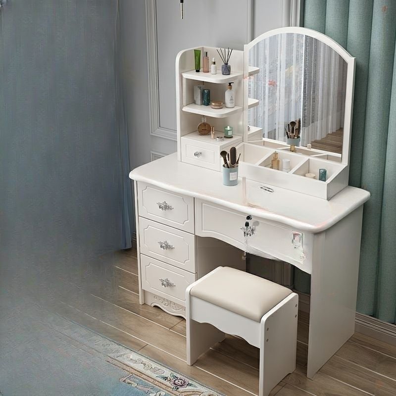 Modern Simple Style Push-Pull Painted Tabletop Storage Bedroom Vanity, Dividers Included, No Suspended, Makeup Vanity & Stools, Square, Left, 39"L x 16"W x 52"H