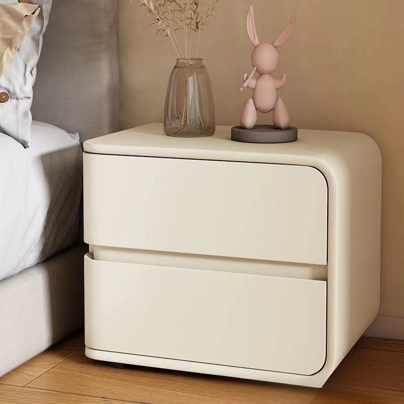 2 Tiers Art Lumber Right Nightstand With Drawer Storage, Off-White, Solid Wood, 20"L x 16"W x 18.5"H
