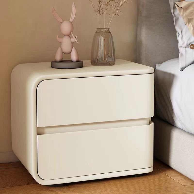 2 Tiers Art Deco Timber Left Drawer Storage Nightstand, Off-White, Solid Wood, 14"L x 16"W x 18.5"H