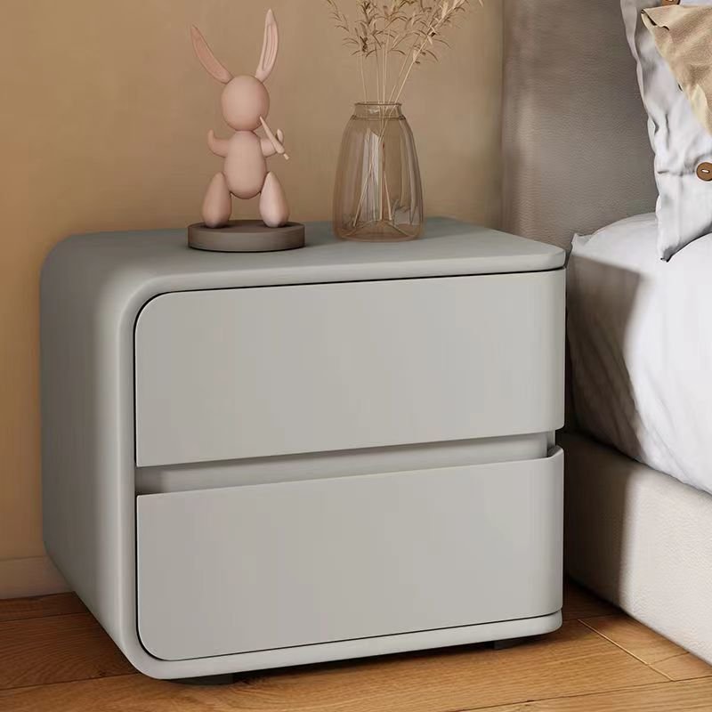 2 Tiers Trendy Lumber Left Drawer Storage Bedside Table, Light Gray, Manufactured Wood + Solid Wood, 16"L x 16"W x 18.5"H