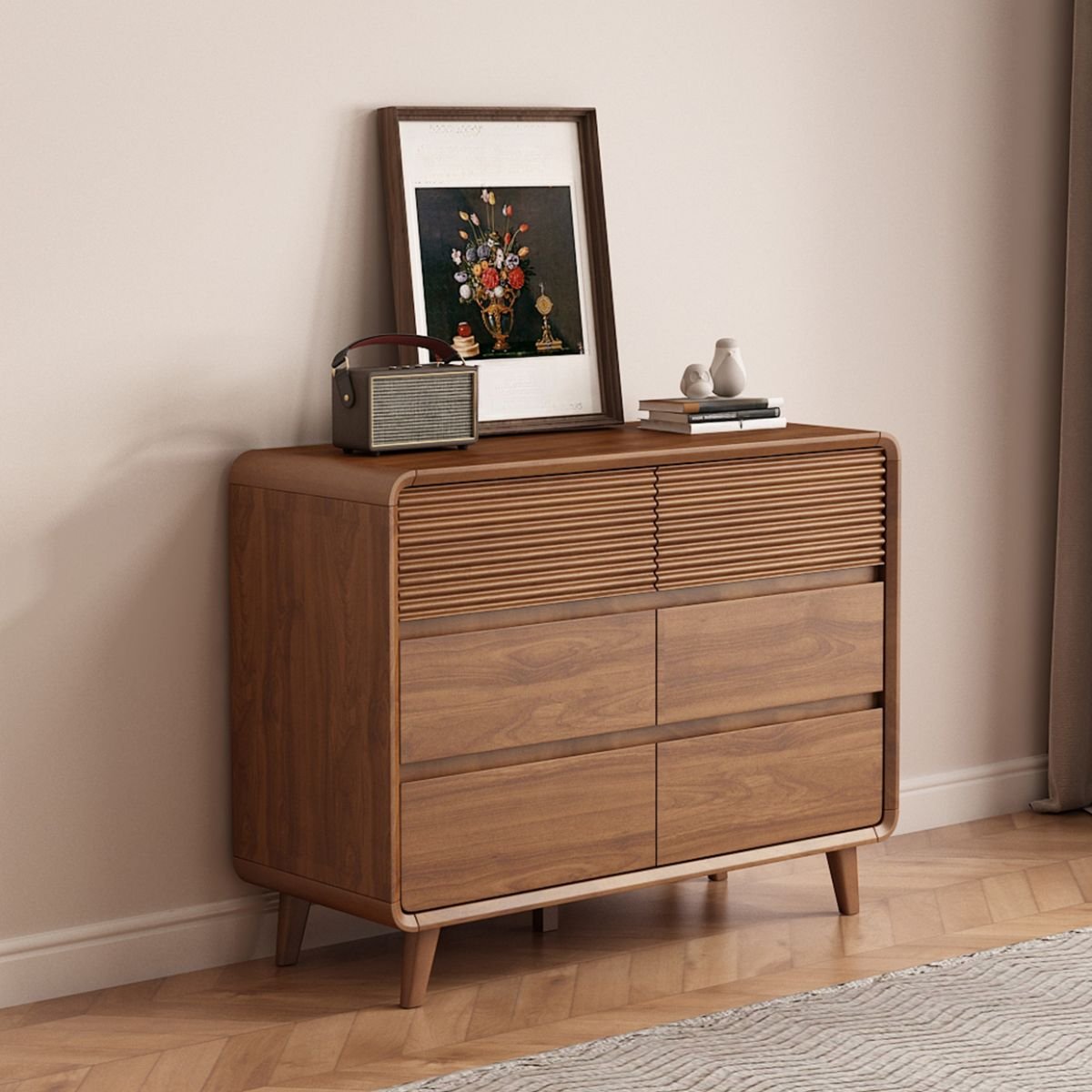 6 Drawers Casual Medium Wood Reclaimed Wood Horizontal Double Dresser, 39"L x 16"W x 30"H