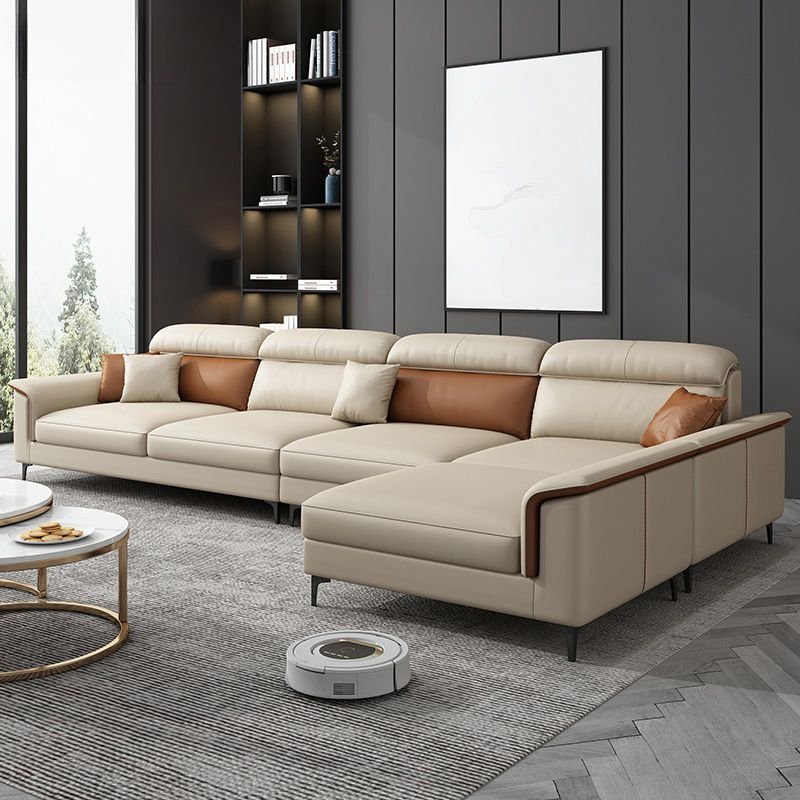 Casual L-Shape Reversible Latex Corner Sectional in Beige with Cushion Back and Flared Arm, Tech Cloth, Beige
