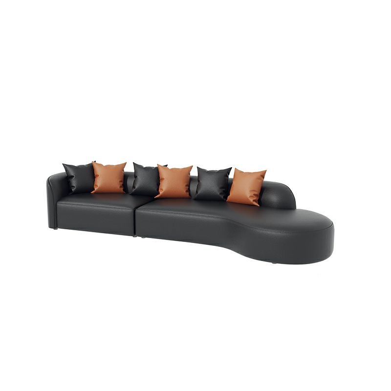 Black Arced Right Corner Sectional with Concealed Support for for 5, 110"L x 43"W x 28"H, Leather