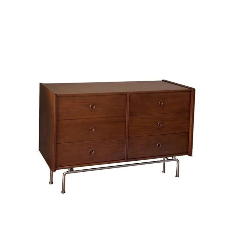 Trendy Wood Horizontal Console Dresser with 6 Drawers Bedroom, Nut-Brown, 47"L x 16"W x 32"H