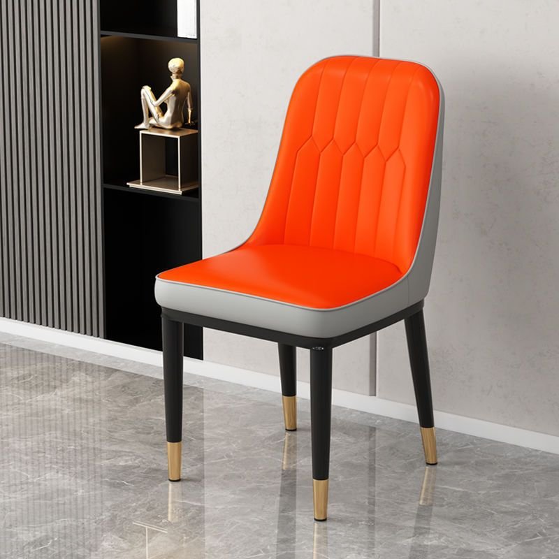 Dining Room Armless Chair with Foot Pads, Outlined Frame, and Sturdy Build, Orange-Gray
