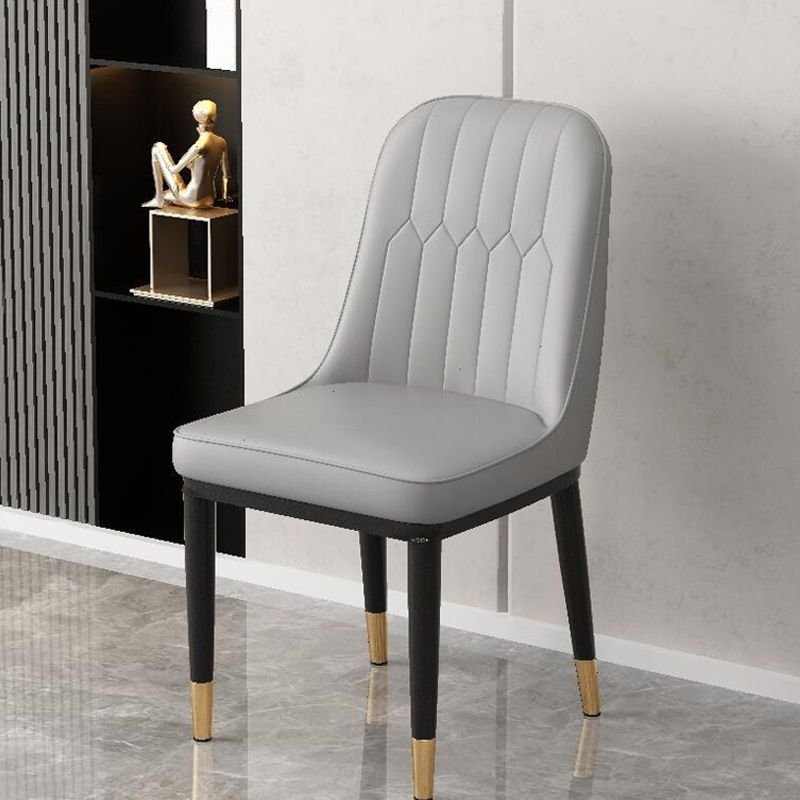 Dining Room Armless Chair with Foot Pads, Outlined Frame, and Sturdy Build, Light Gray