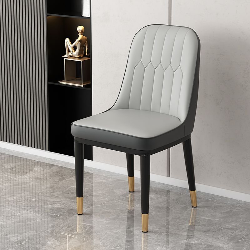 Dining Room Armless Chair with Foot Pads, Outlined Frame, and Sturdy Build, Dark Gray/ Light Gray