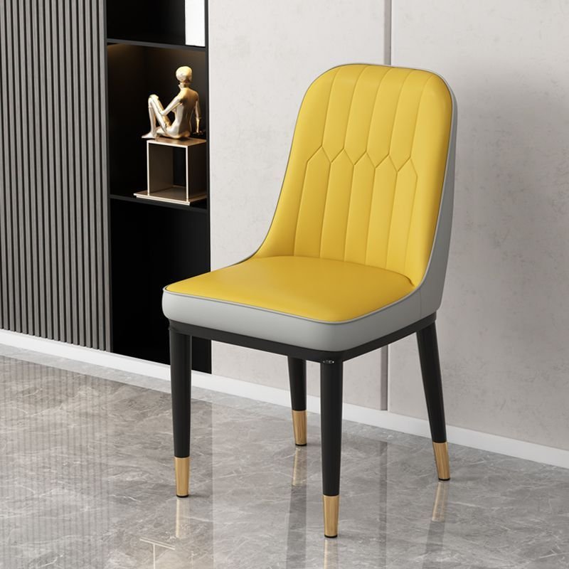 Dining Room Armless Chair with Foot Pads, Outlined Frame, and Sturdy Build, Yellow-Grey