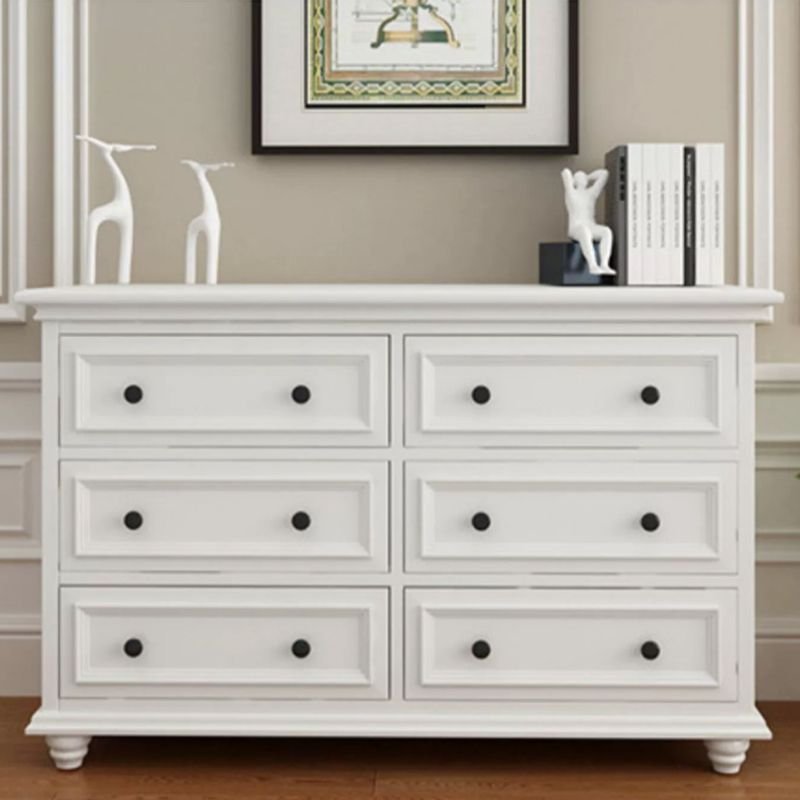 6 Drawers Antique Bleached Wood Wood Horizontal Console Dresser for Master Bedroom, 55"L x 18"W x 31.5"H