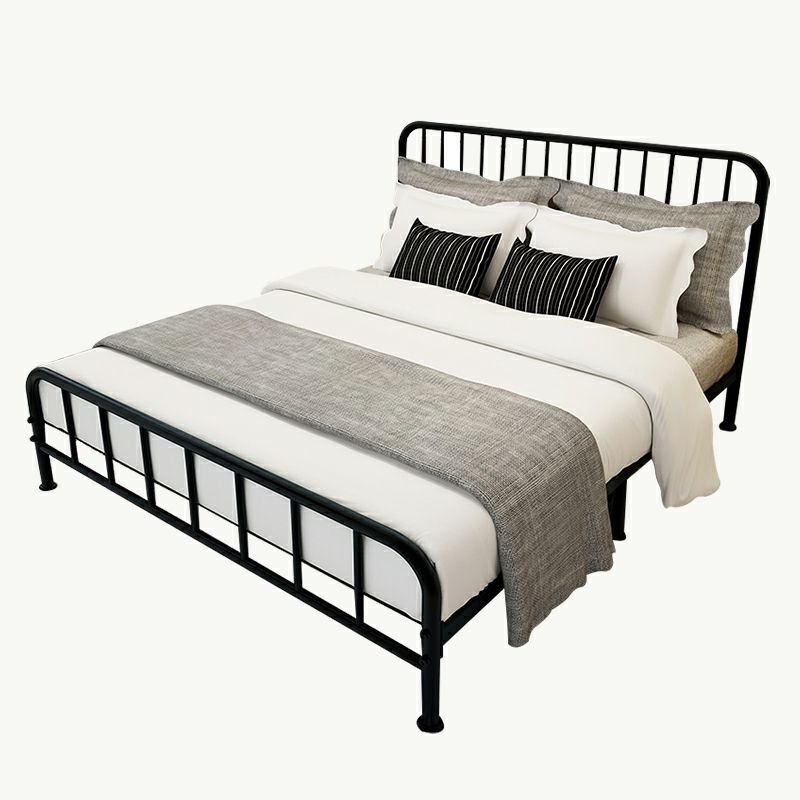 Casual Black Iron Open-Frame Bed with Rectangular Headboard & Leg Tool-Free Assembly, 47"W x 79"L