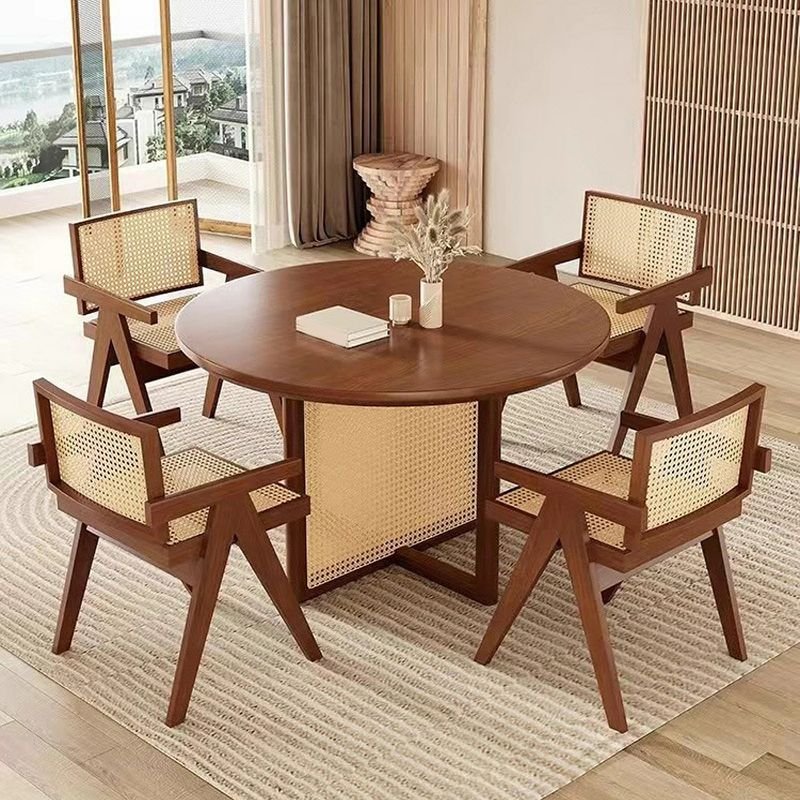Casual Natural Wood Finish Dining Table Set with Pine Tabletop and Sled Base for Dining Table For 4, Table & Chair(s), 5 Piece Set, 51.2"L x 51.2"W x 29.5"H, Non-Upholstered Chair(s)