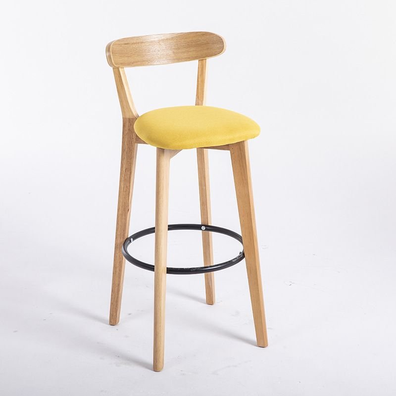 Butter Color Upholstered Underneath Counter Pub Stool with Ventilated Back and Wood Base, Yellow, Natural