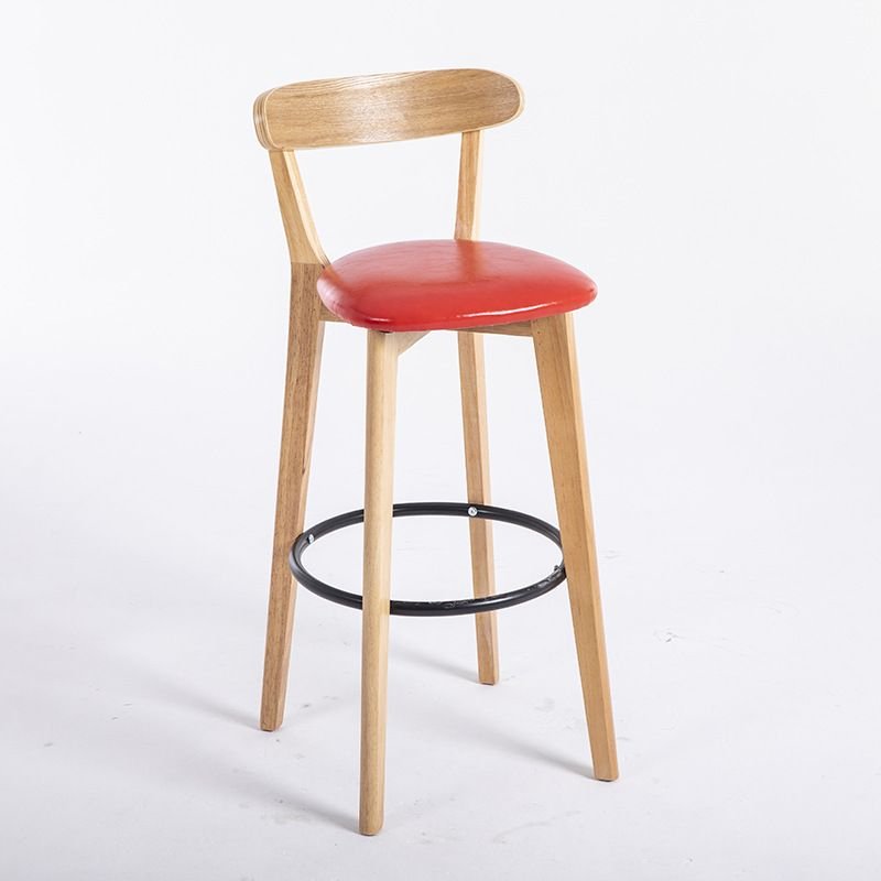 Carmine Upholstered Underneath Counter Bistro Stool with Ventilated Back and Wood Base, Red, Natural