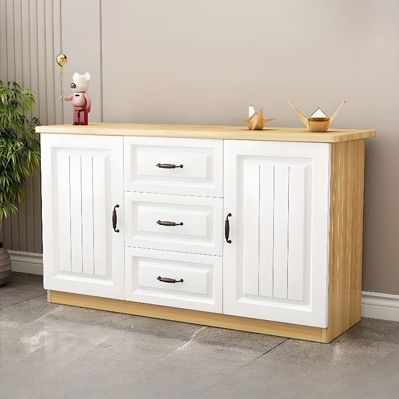 3 Drawers & 2-Cabinet Simplistic Rectangular Lumber TV Stand for Sitting Room, 47"L x 16"W x 27.5"H, Light Walnut