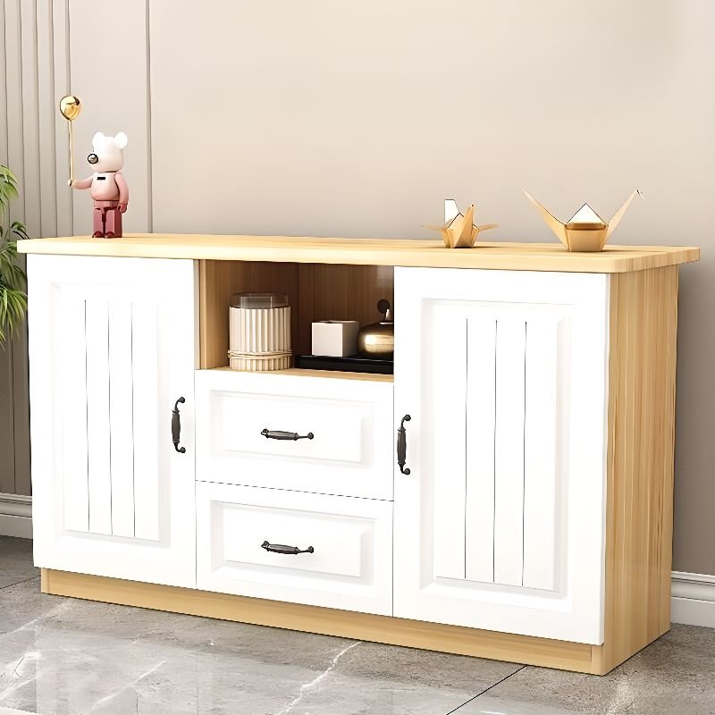 2 Drawers & 2-Cabinet Trendy Rectangular Lumber Parlor TV Stand with Shelf, 47"L x 16"W x 27.5"H, Light Walnut