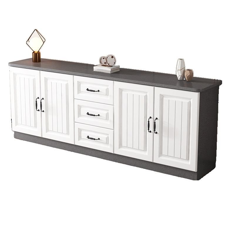 3-Drawer & 2 Cabinets Trendy Rectangular Dove Grey Lumber TV Stand for Drawing Room, 55"L x 16"W x 27.5"H