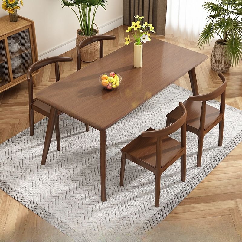 Art Deco Rectangle Dining Table Set with a Tabletop in Rubberwood and Back Chairs for 4 People, Table & Chair(s), 5 Piece Set, 59.1"L x 31.5"W x 29.5"H, Open