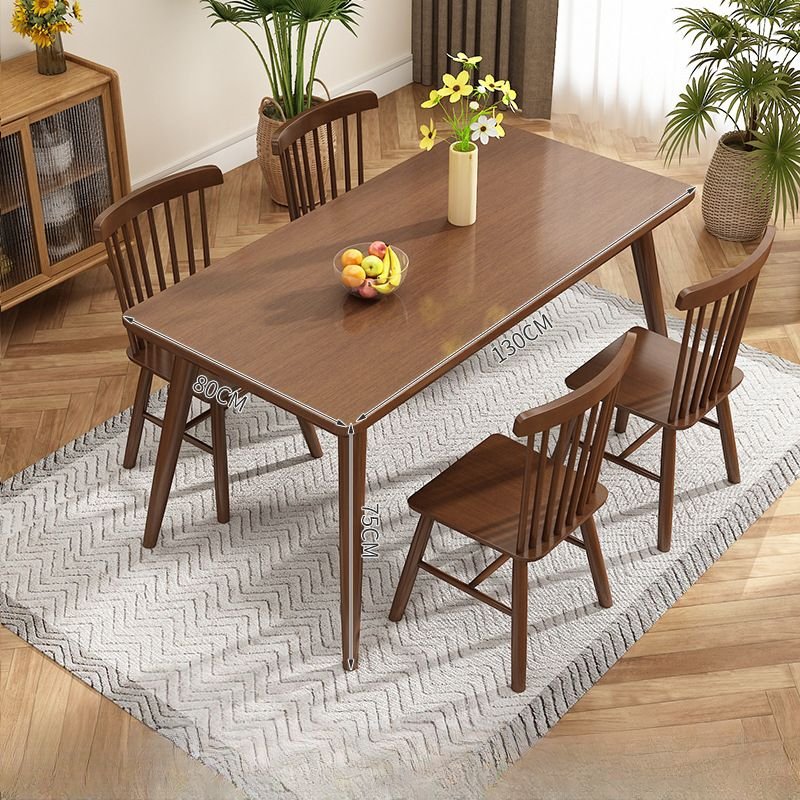 Art Deco Rectangle Dining Table Set with Windsor Back Chairs and a Tabletop in Rubberwood for 4 Chairs, Table & Chair(s), 5 Piece Set, 47.2"L x 27.6"W x 29.5"H