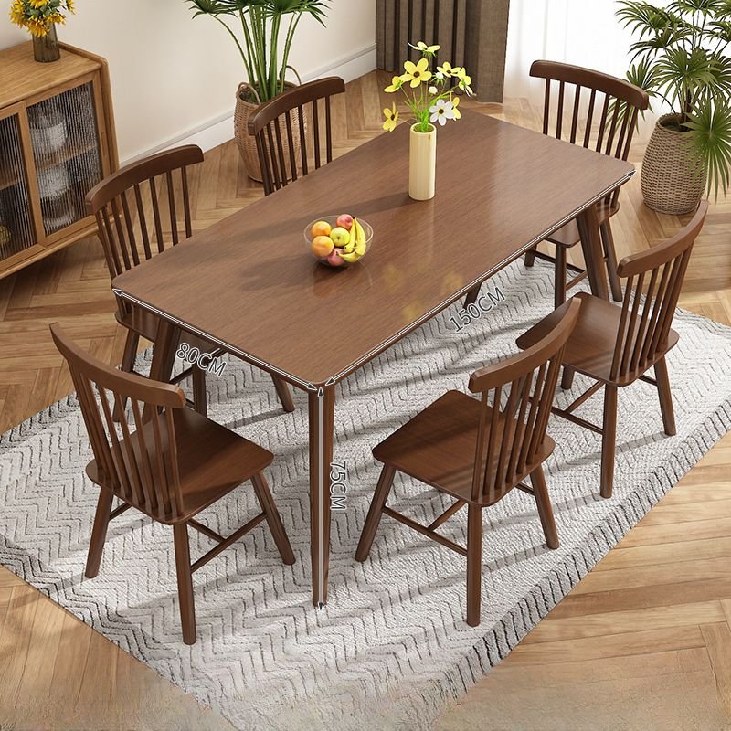 Casual Rectangle Dining Table Set with Windsor Back Chairs and a Tabletop in Natural Wood for Dining Table for 6, Table & Chair(s), 7 Piece Set, 63"L x 31.5"W x 29.5"H