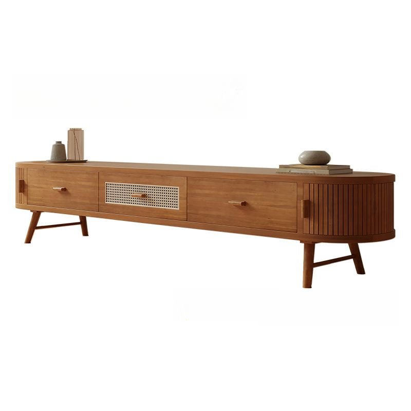 Contemporary Rectangular Amber Wood TV Stand in Cherry Wood with Gate and Ventilation Features, 78.7"L x 15.7"W x 15"H