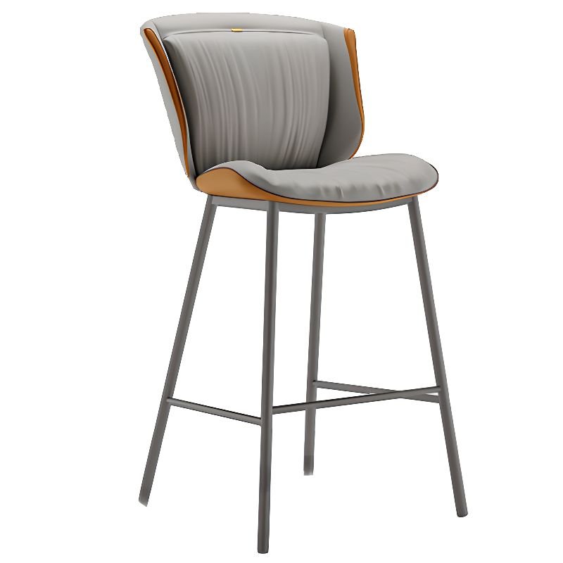 Simple Gray Rawhide Saddle Seat Bistro Stool with Foot Pedestal, Winged Chair, Bar Stool(30"H), Gray, Light Gray/ Orange