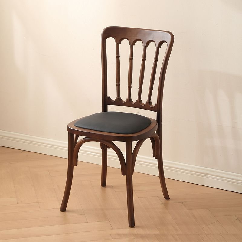 Balanced Walnut Legged Armless Chair with Slatted Back, Faux Leather, Dark Walnut